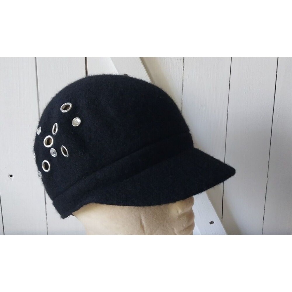 Attention Women's Gatsby Wool Blend Black Studded Hat Size Small 20"